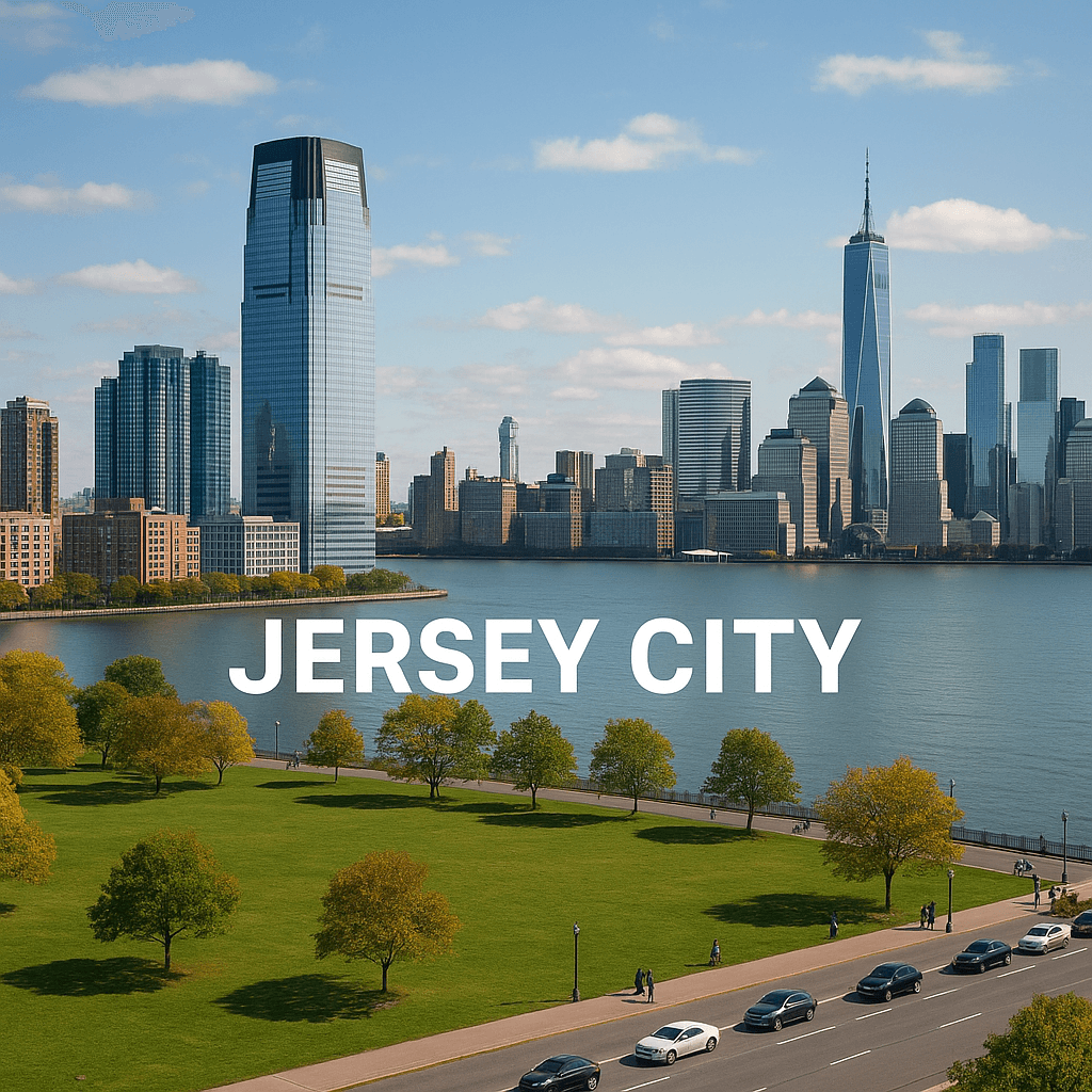 Jersey City landmark featuring Liberty State Park waterfront overlooking Manhattan